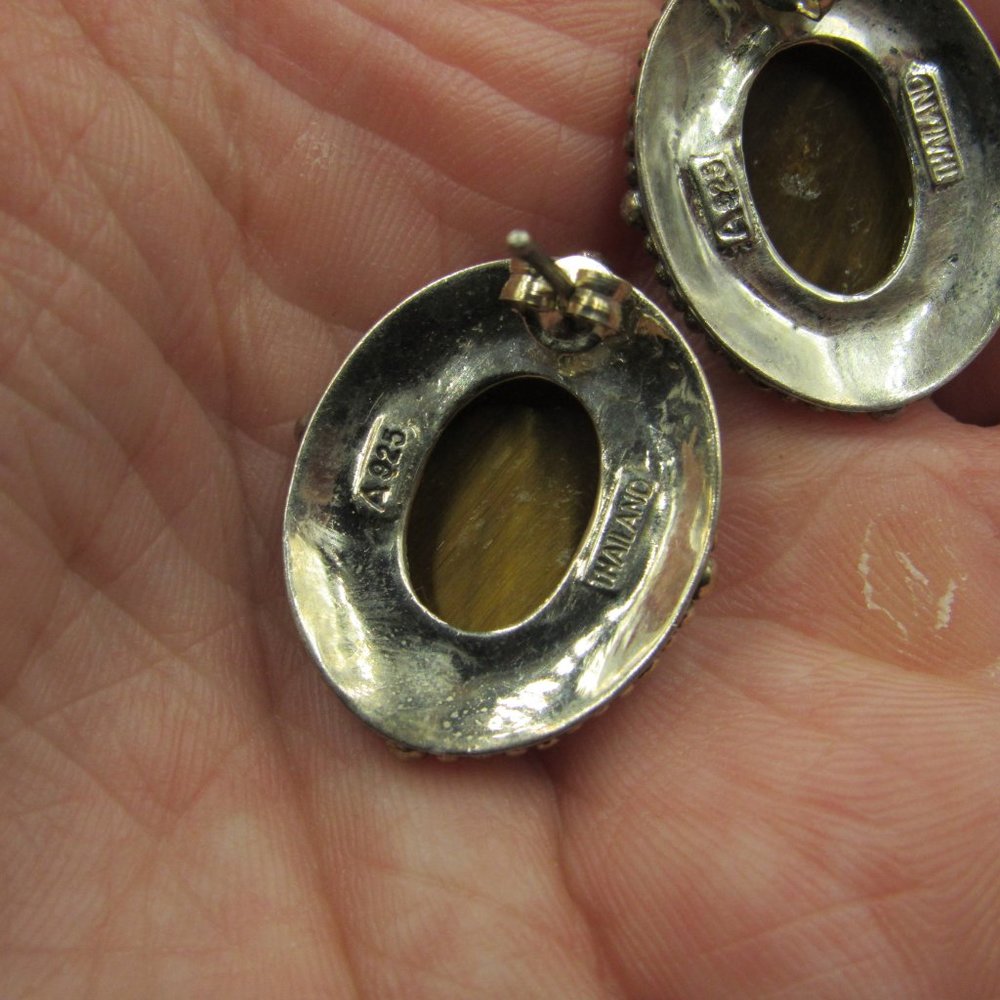 Sterling Silver Unique Tiger's Eye Stone Earrings - Picture 4 of 6